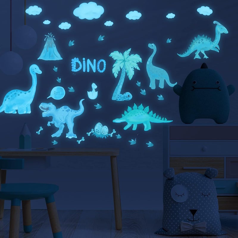 Robmoda Glow in The Dark Dinosaur Wall Decals, 47 PCS Glowing Dino Stickers for Boys Bedroom, Large Luminous Removable Dinosaur Paw Wall Decor for Nursery - Image 3